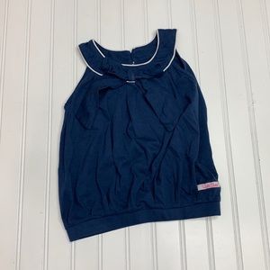 Ruffle Butts Sz 5 Navy Blue Top Bow White Trim Sleeveless Dress Blouse